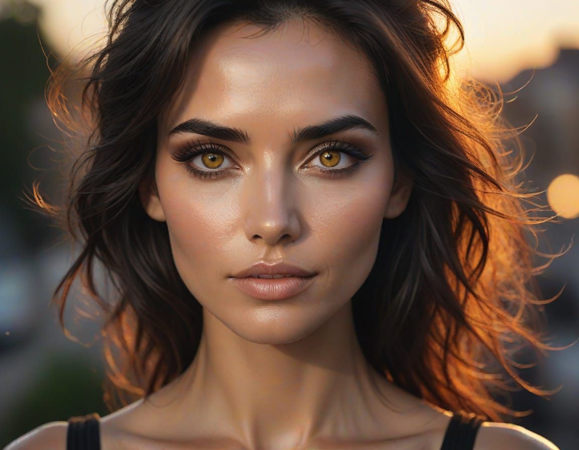 Elegant Femme Fatale Portrait in Warm Golden Light