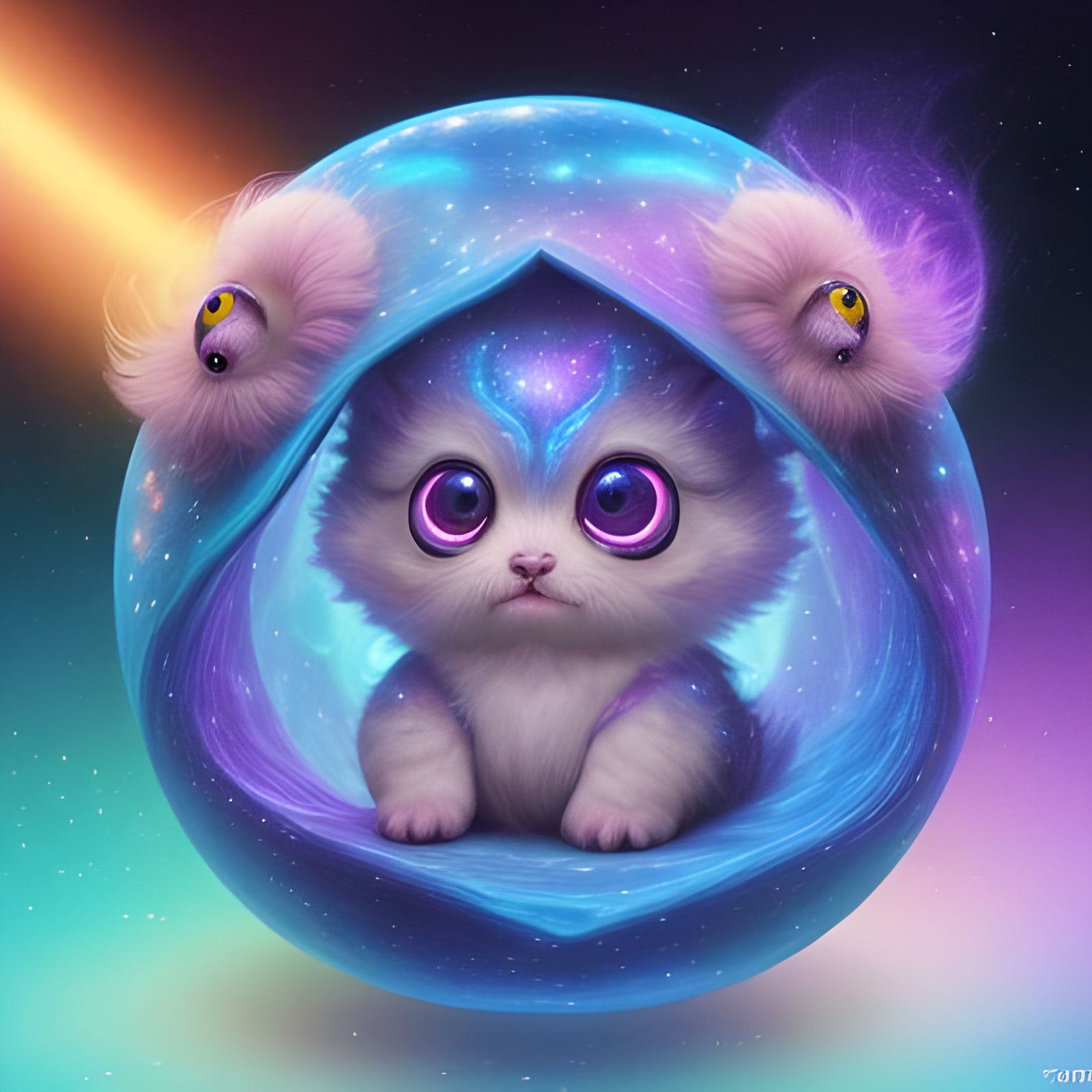Cute Fluffy Creature in Astral Cosmic Illustration