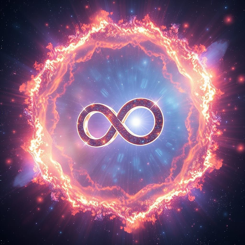 Celestial Infinity: Ethereal Mass with Shimmering 8 Symbol