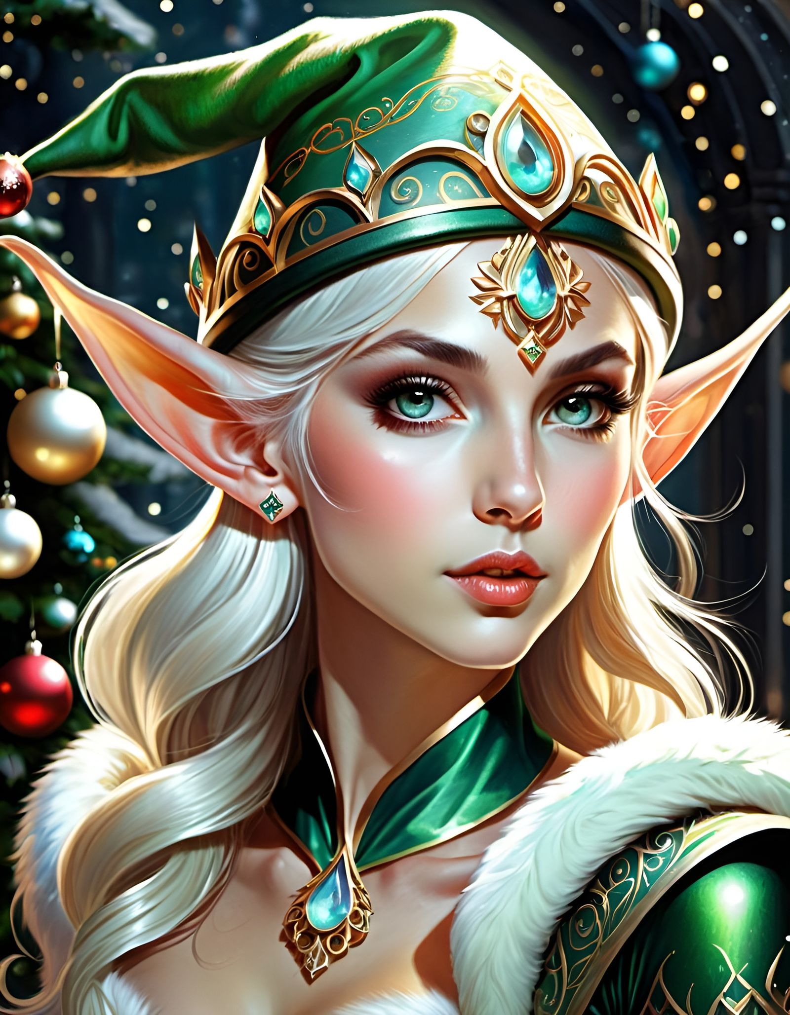 Gorgeous Christmas Elf in Opalescent Festive Regalia