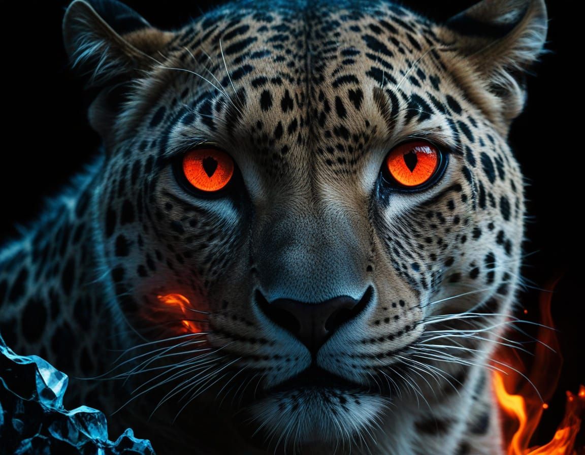 Frozen Elegance: Jhaemaryn Woman Stands Beside Leopard in Da...