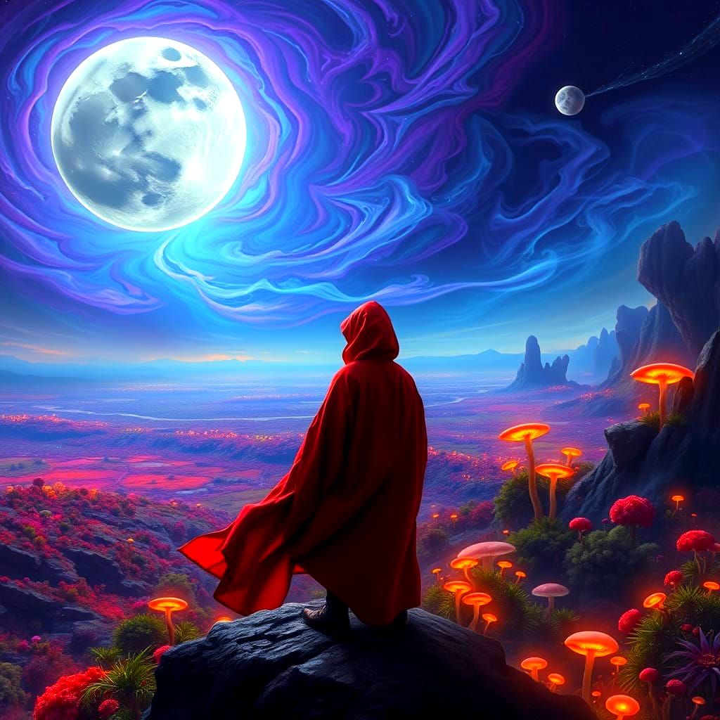 Enigmatic Traveler in Alien Landscape