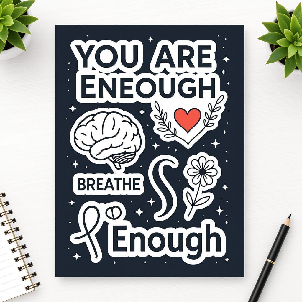 Empowering Mental Health Stickers: You Are Enough, Breathe