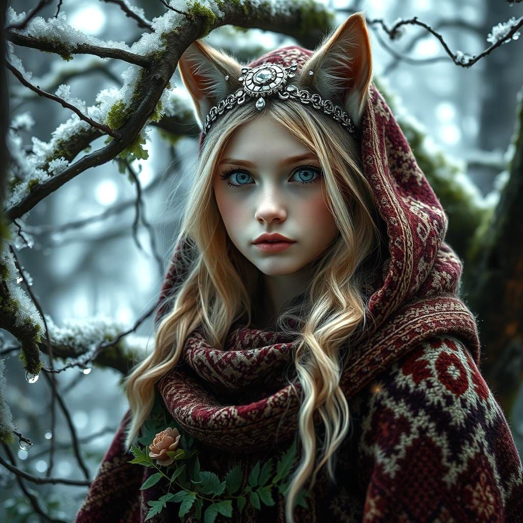 Mystic Cat-Woman Portrait in Nordic Fantasy Setting