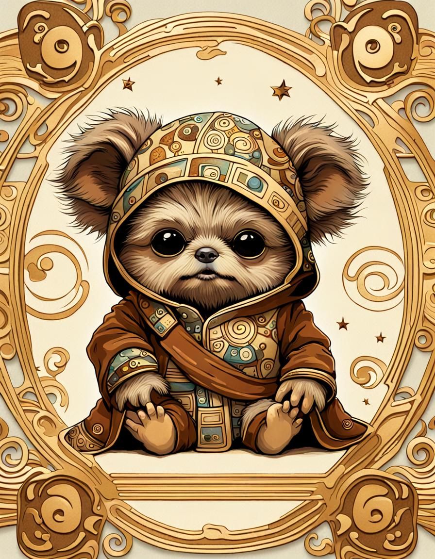 Star Wars Grogu and Ewok in Art Nouveau Style