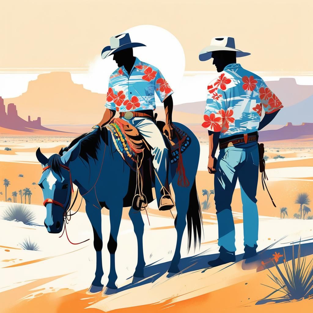 Cowboys in Hawaiian Shirts: Desert Digital Illustration