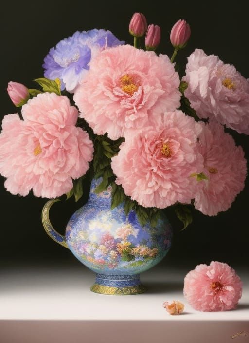 Cloisonne Vase with Dreamy Surreal Flowers