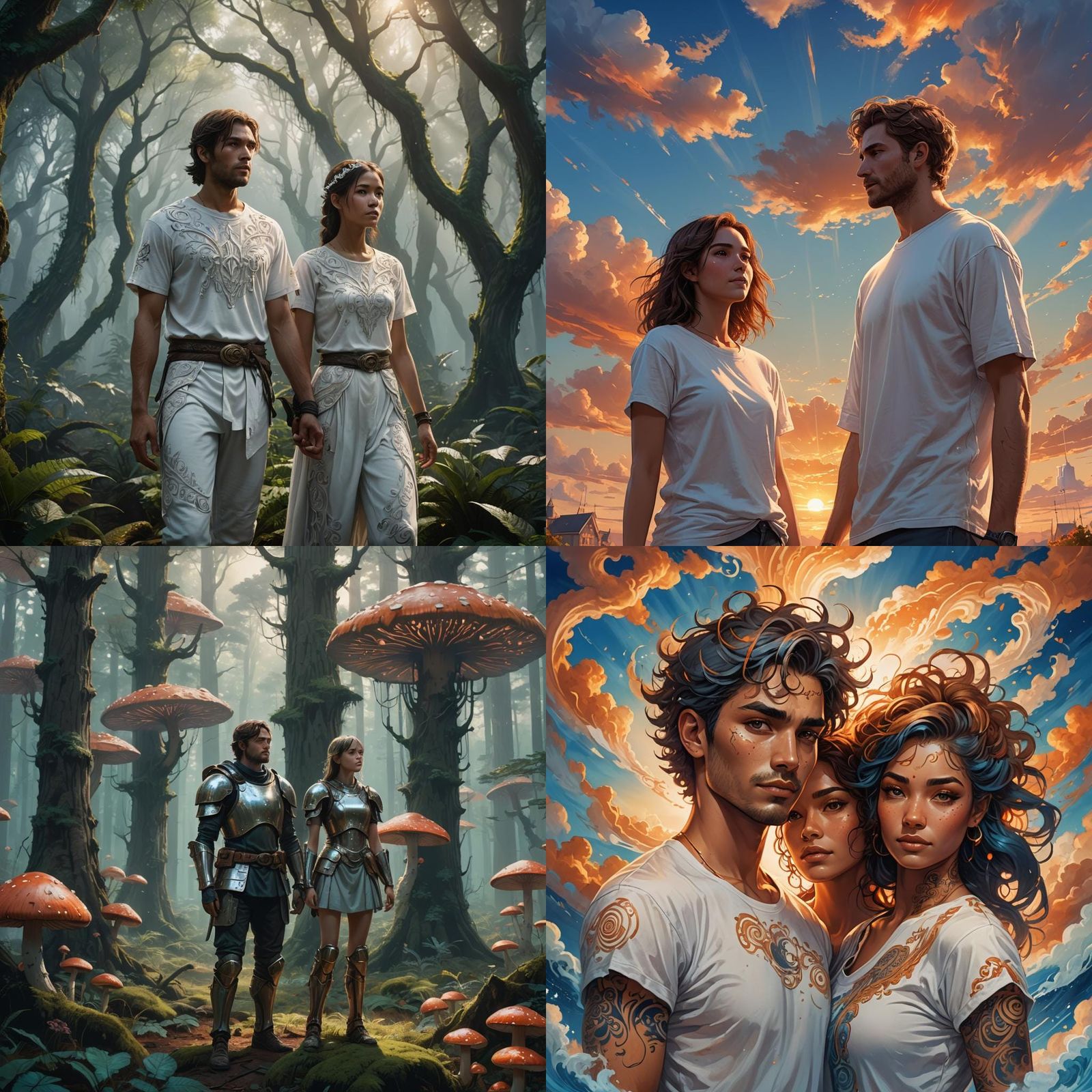 Couple in White T-Shirts: Detailed Fantasy Art
