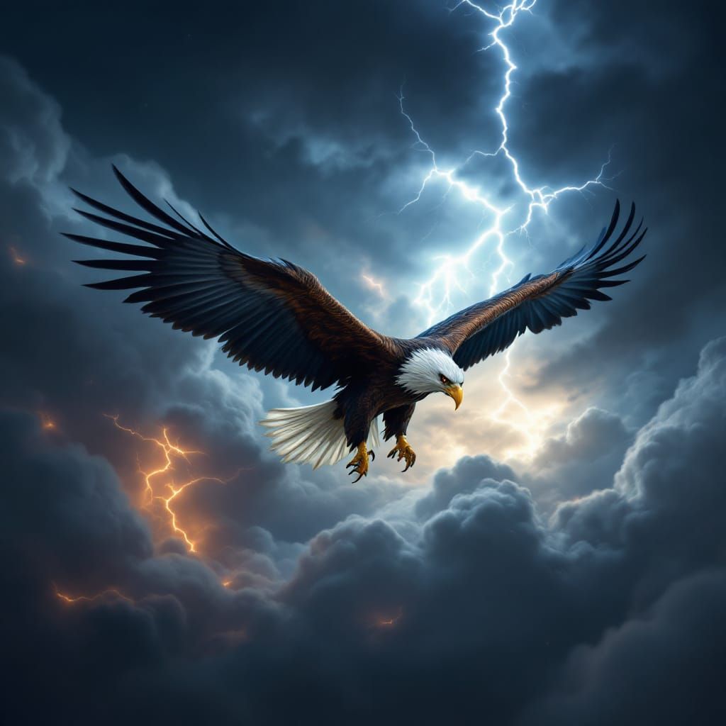 Majestic Eagle Soaring Through Stormy Sky