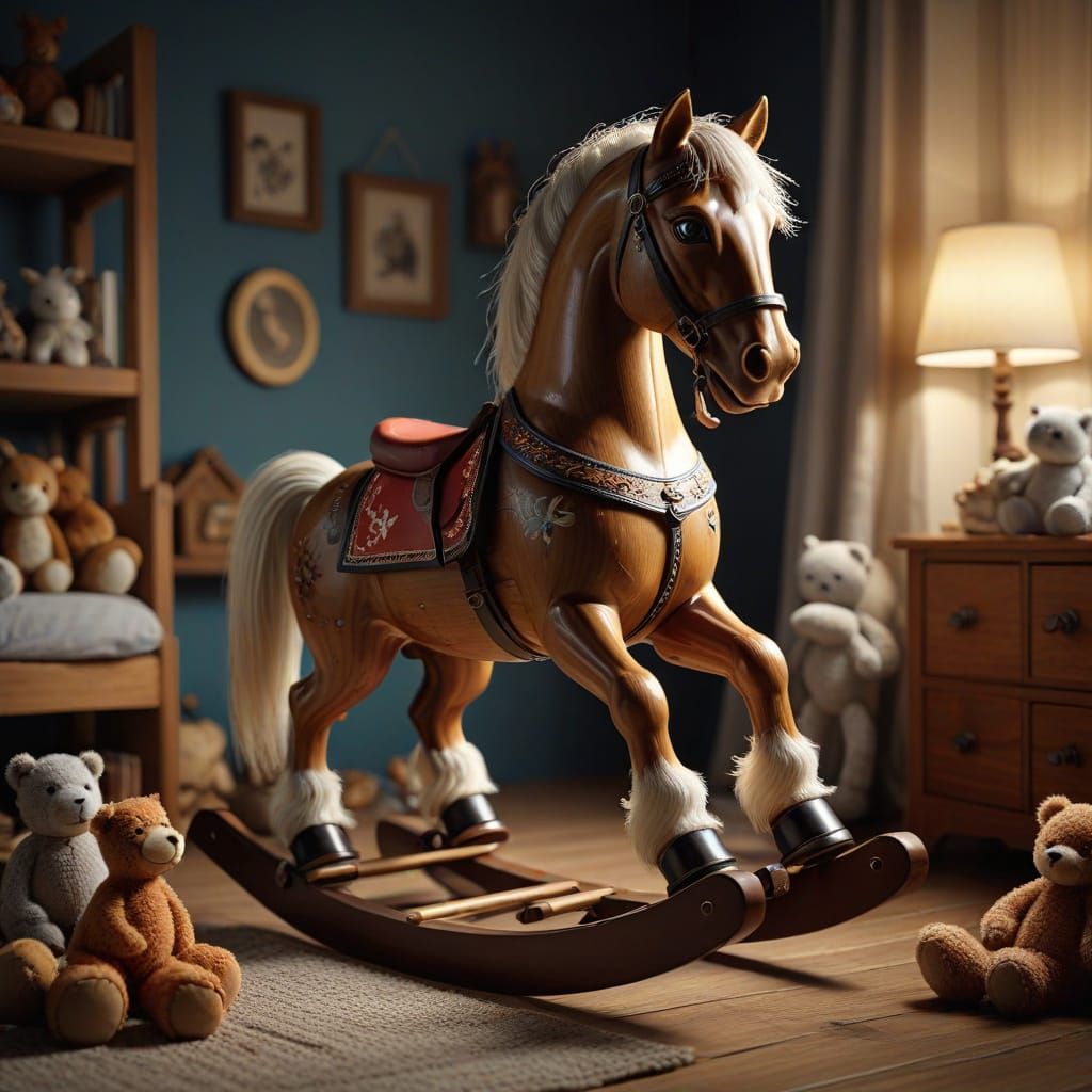 Hyperrealistic Rocking Horse in Child's Bedroom