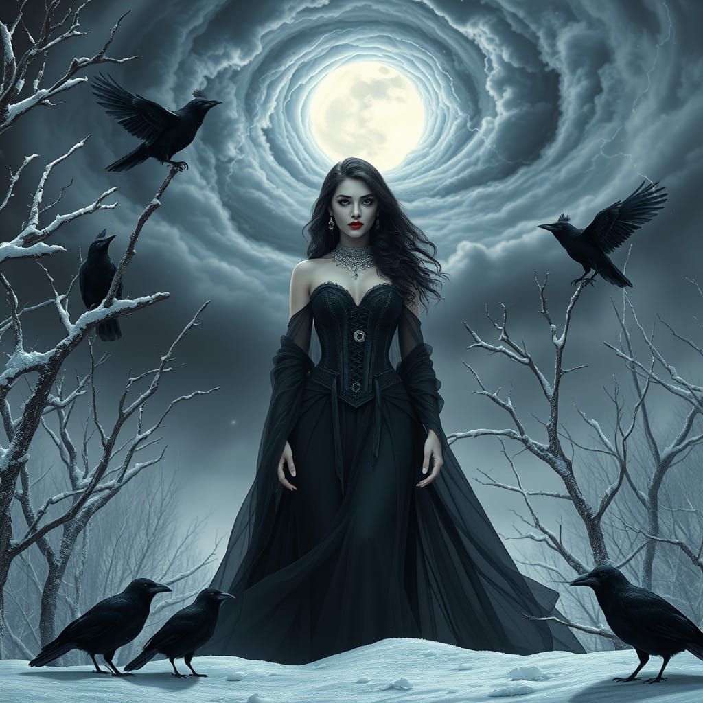 Ethereal Goddess in Dark Elegance, Cyberpunk Style