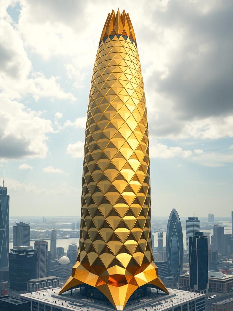 Futuristic Pineapple Skyscraper in High-Tech Metropolis