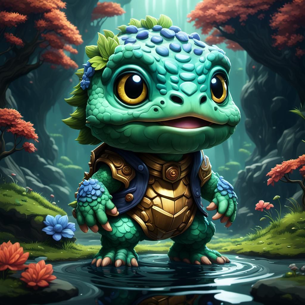 Detailed Chibi Kappa Fantasy Concept Art