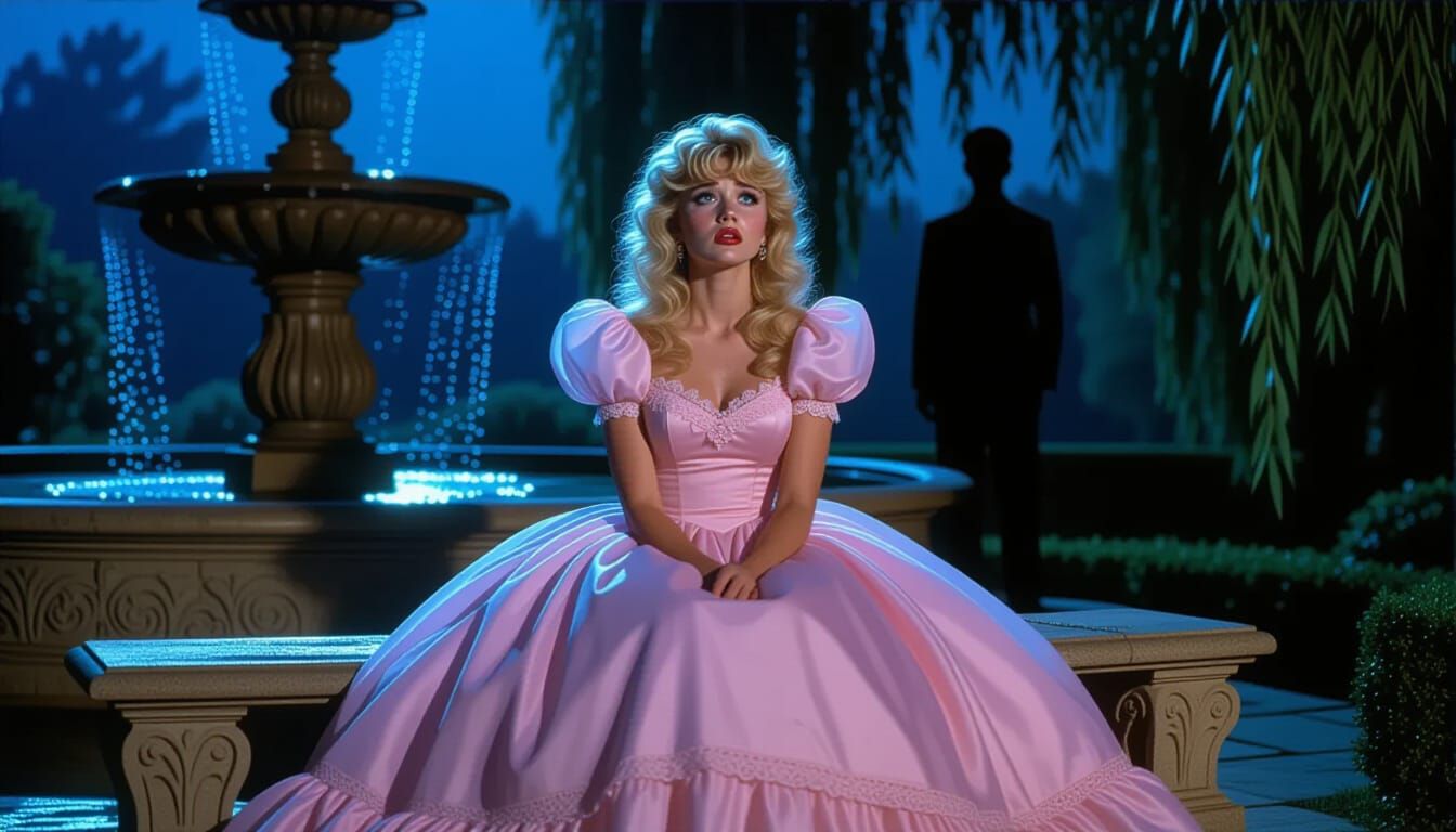 Heartbroken Woman in Garden at Night