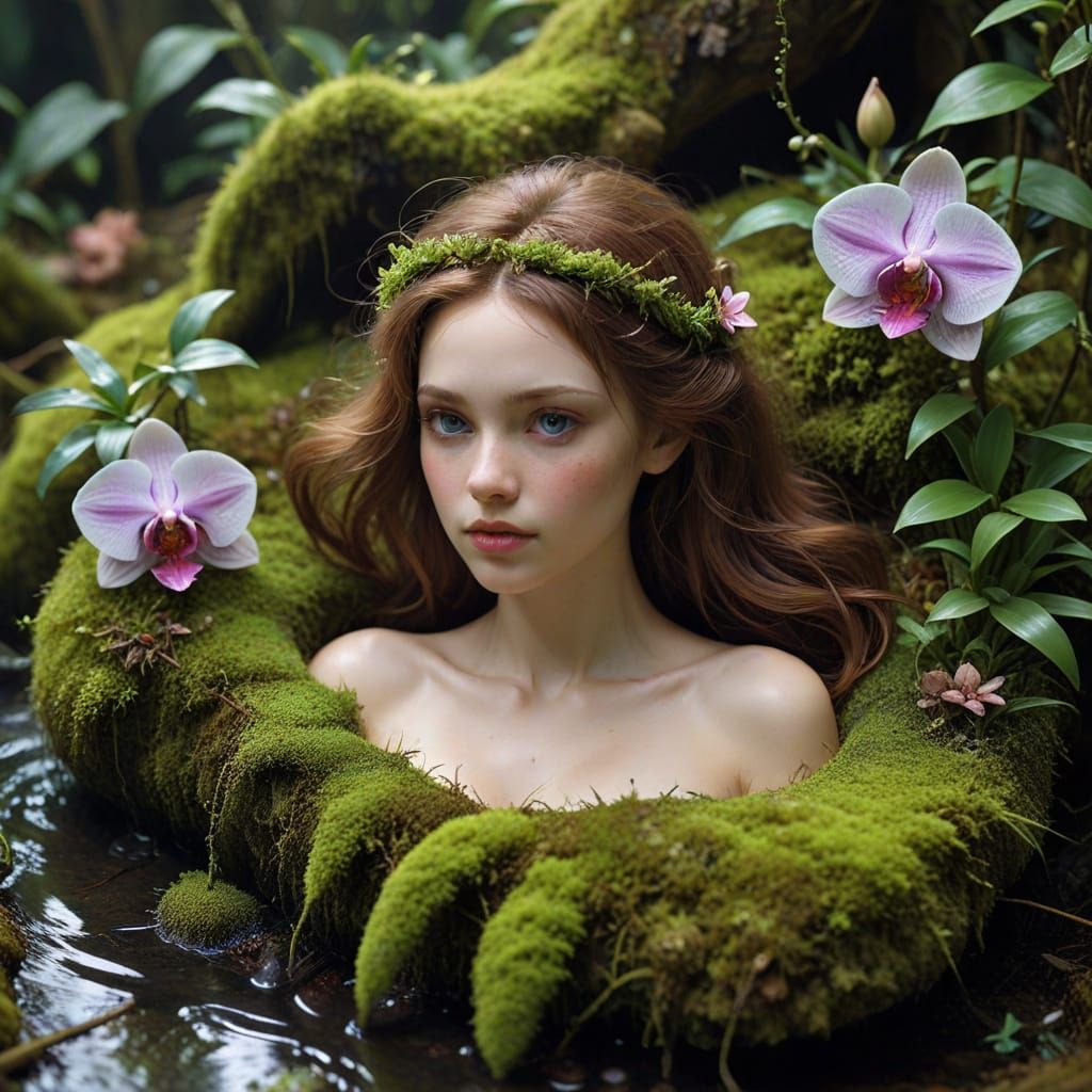 Wheat Field Hair with Orchid and Dewdrop