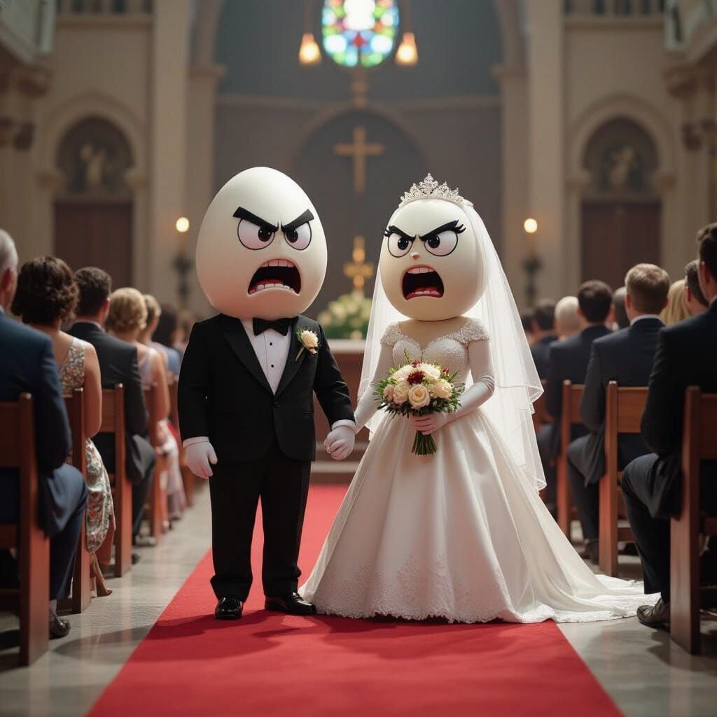 Anthropomorphic Egg Couple at Wedding Altar