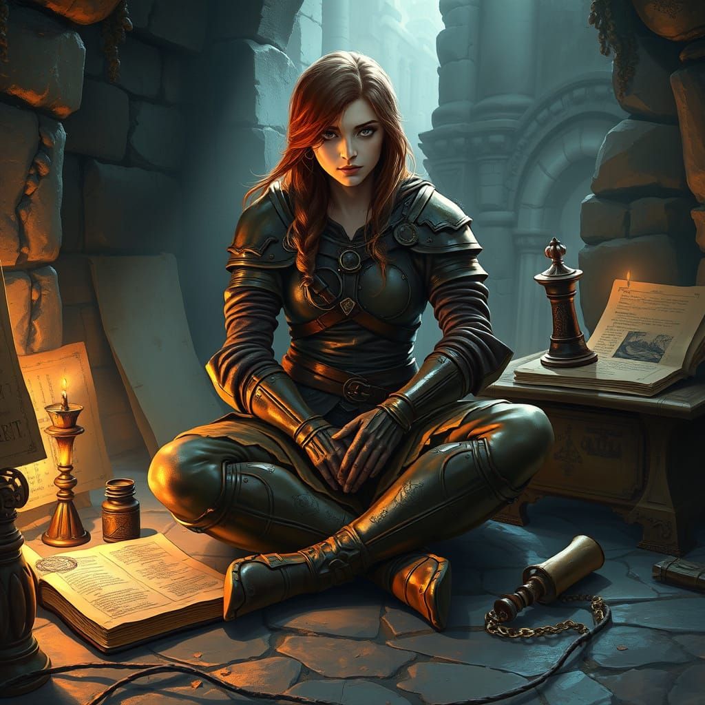 Megara in Ancient Temple: Sci-Fi Fantasy Illustration