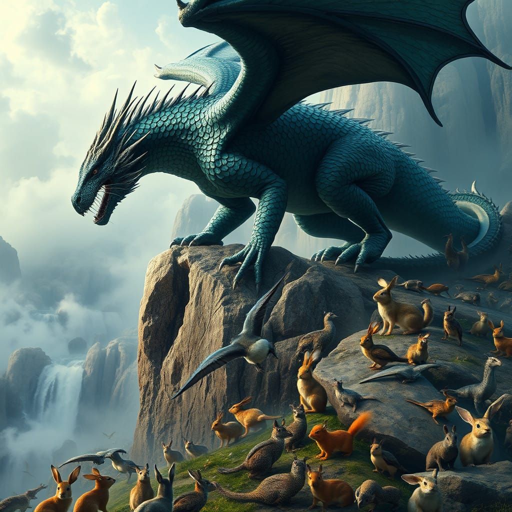 Majestic Dragon Dominates Ancient Rock Formations in Tropica...