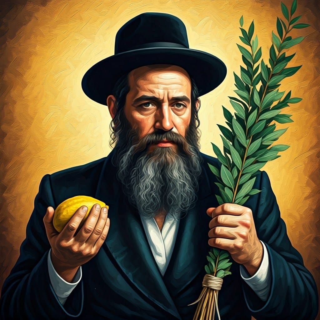Chasidic Jew with Etrog in Expressionist Painting Style