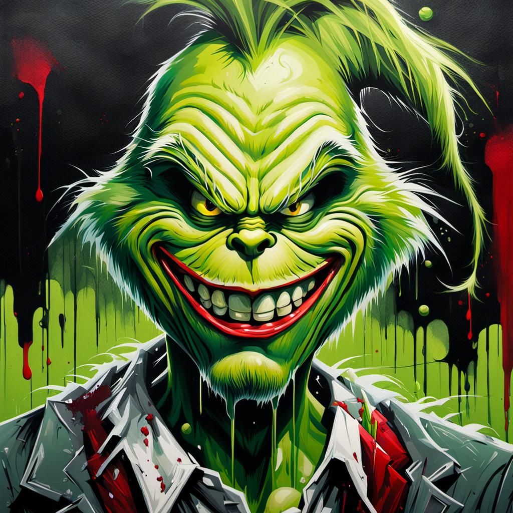 Grinch as Joker: Graffiti Street Art Portrait