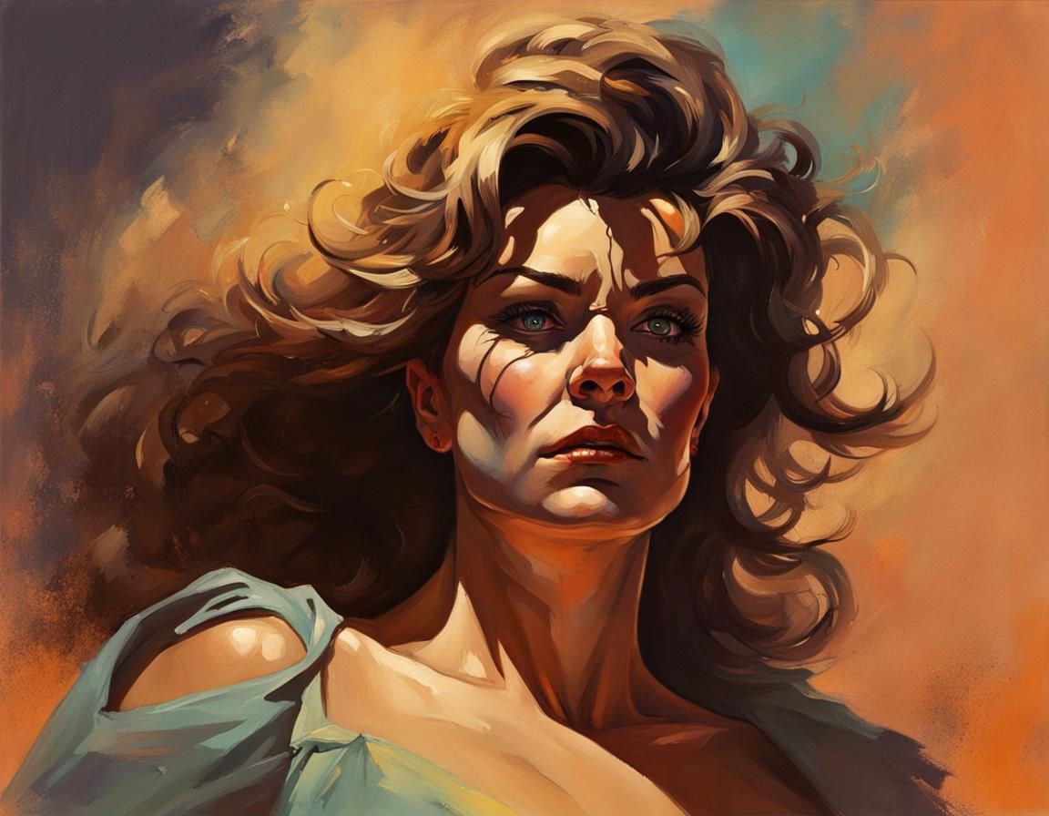 Karen Murphy as a Frank Frazetta Style Fantasy Art