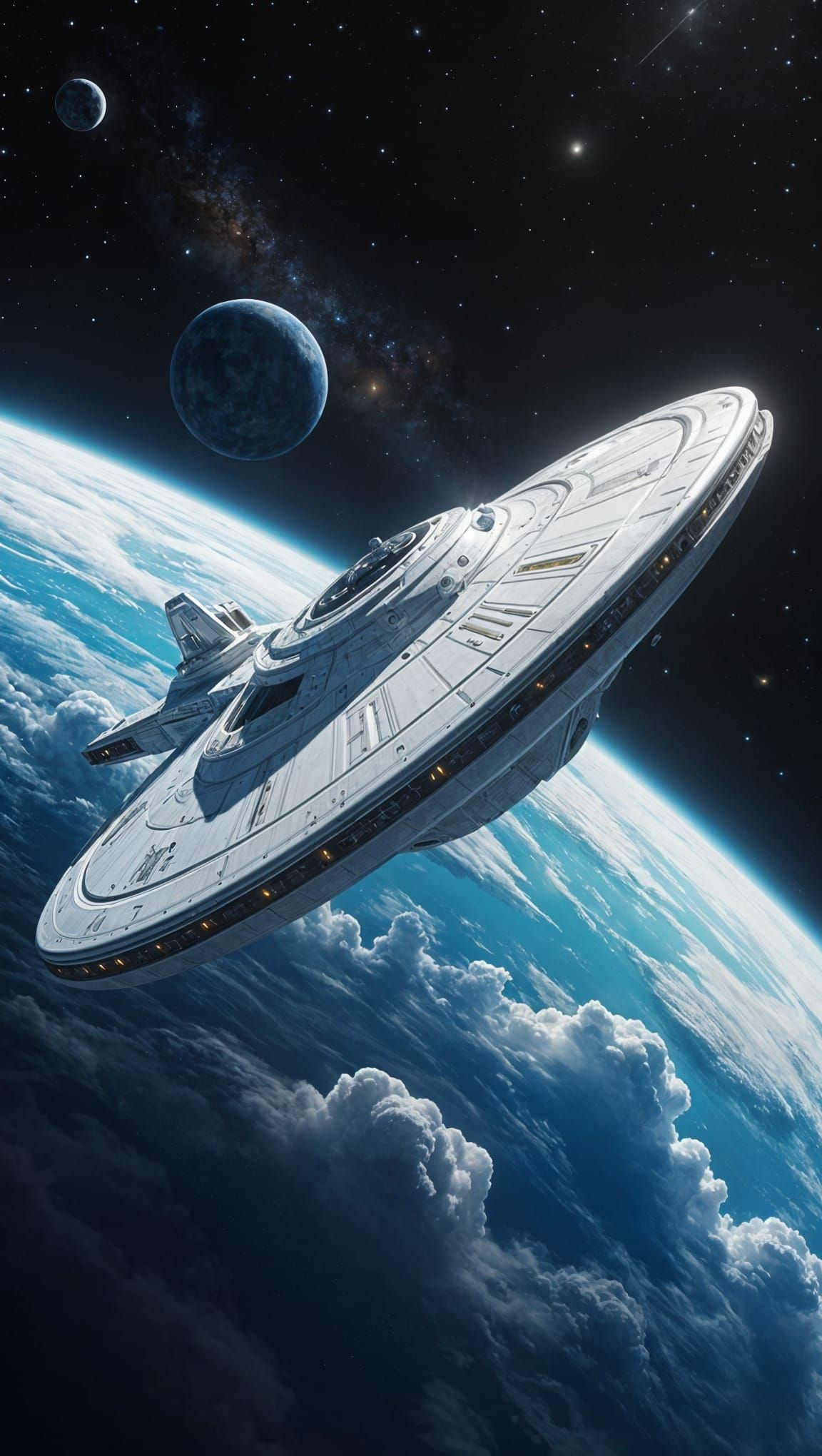 Galactic Space Cruiser in Orbit Around a Distant Earthlike P...