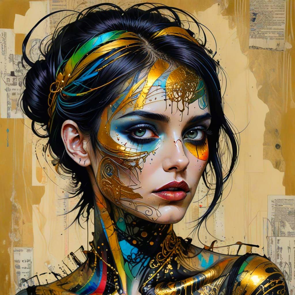 Goth Abomination Portrait in Mixed Media Style