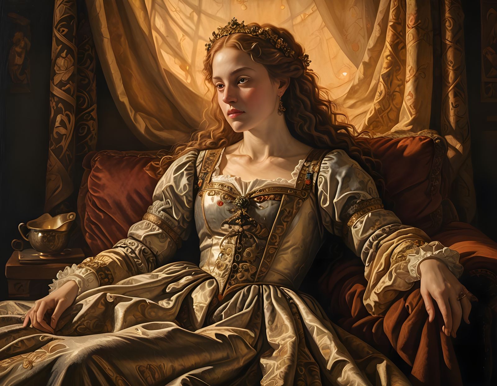Elegant Renaissance Woman in Golden Glow