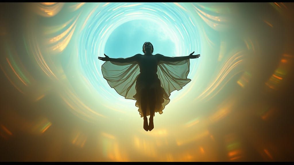 Weightless Figure in Ethereal Aura