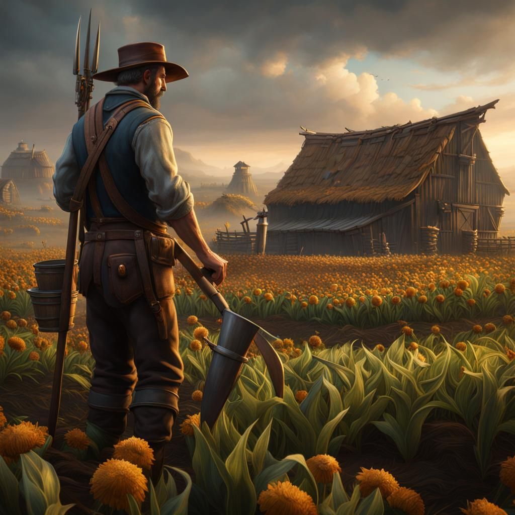 Fantastical Farmer in Detailed Matte Painting