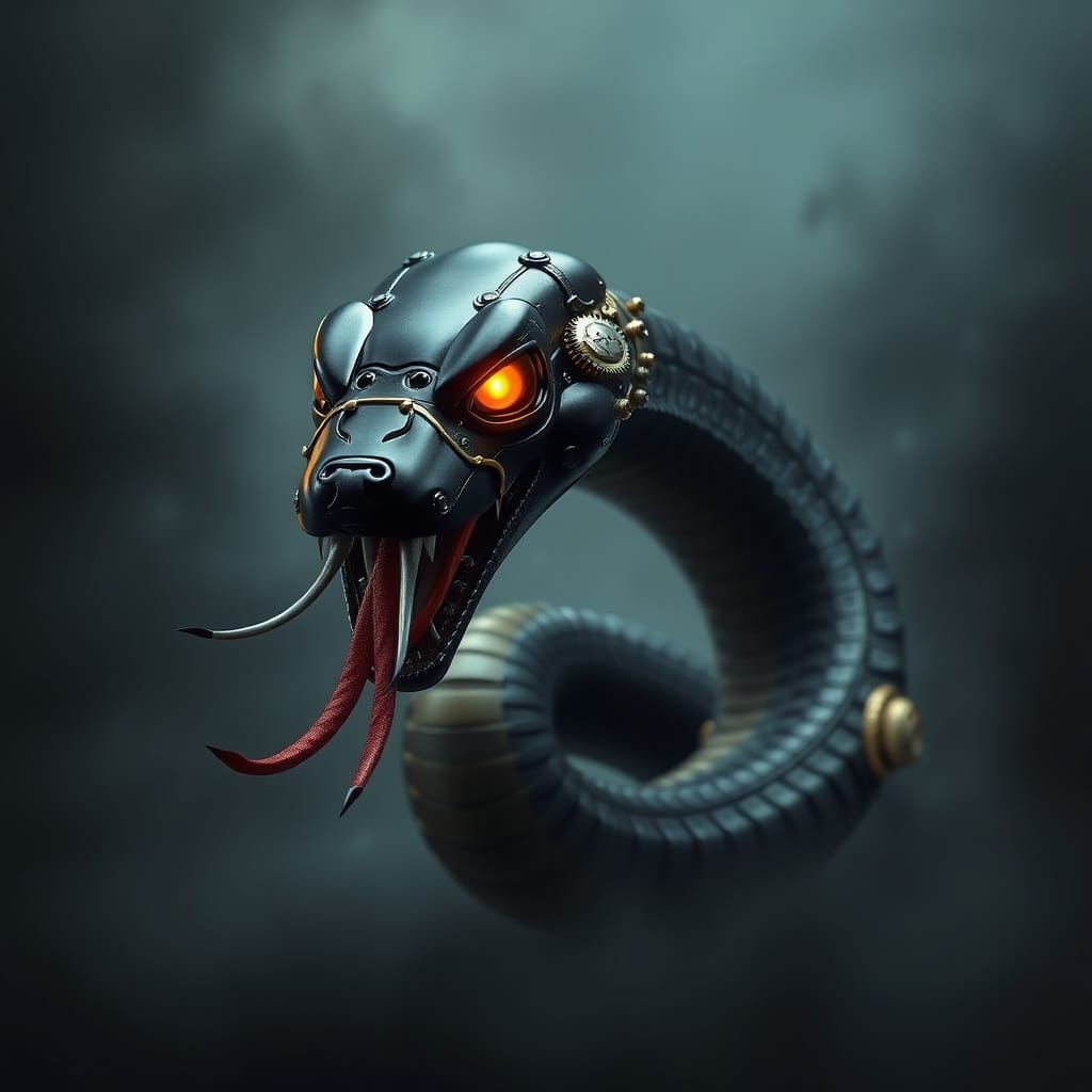 Mechanical Snake in Steampunk Style