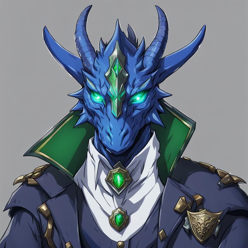 Blue Dragonborn Warlock in Anime Style