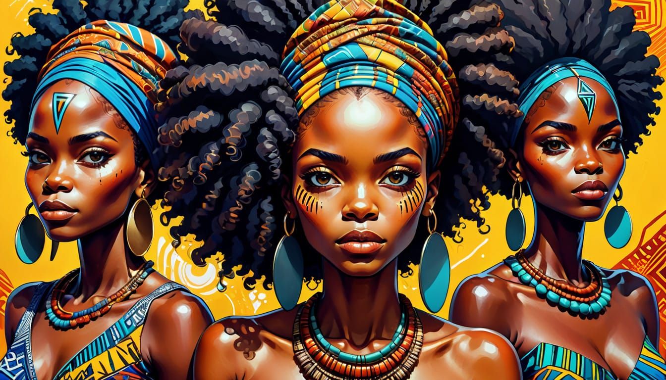 Vibrant Afro Boho Goddesses in Bold Abstract African Art