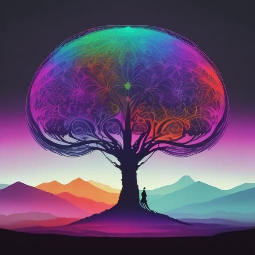 Psychedelic Silhouette in a Heartwarming Landscape