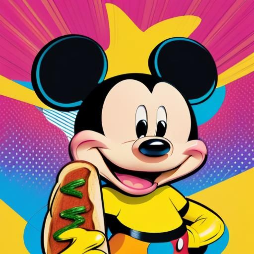 Mickey Mouse and Hot Dog in Disney Cartoon Style