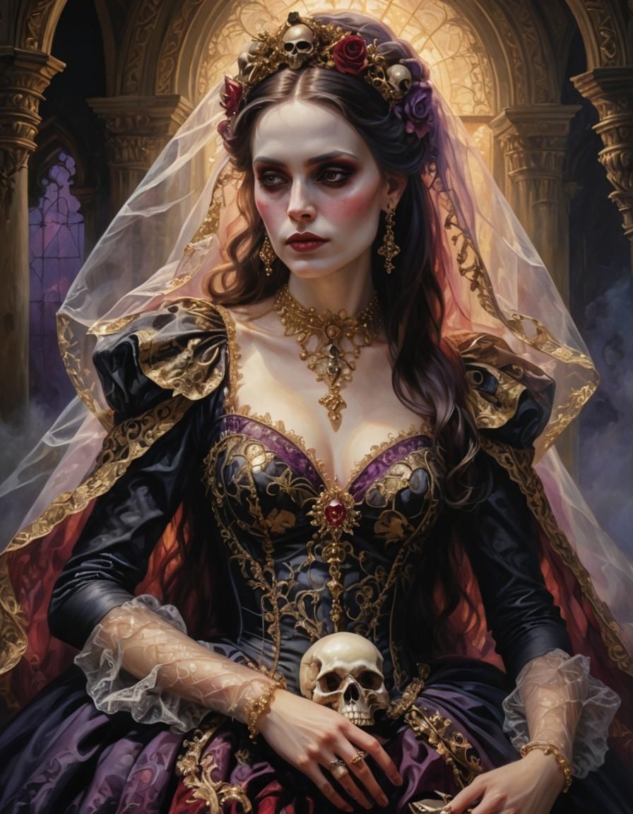 Gothic Woman Portrait in Oil Painting