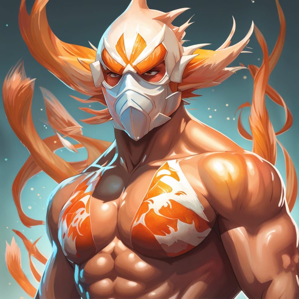Bodybuilder with Magikarp Mask: Hyperdetailed Portrait