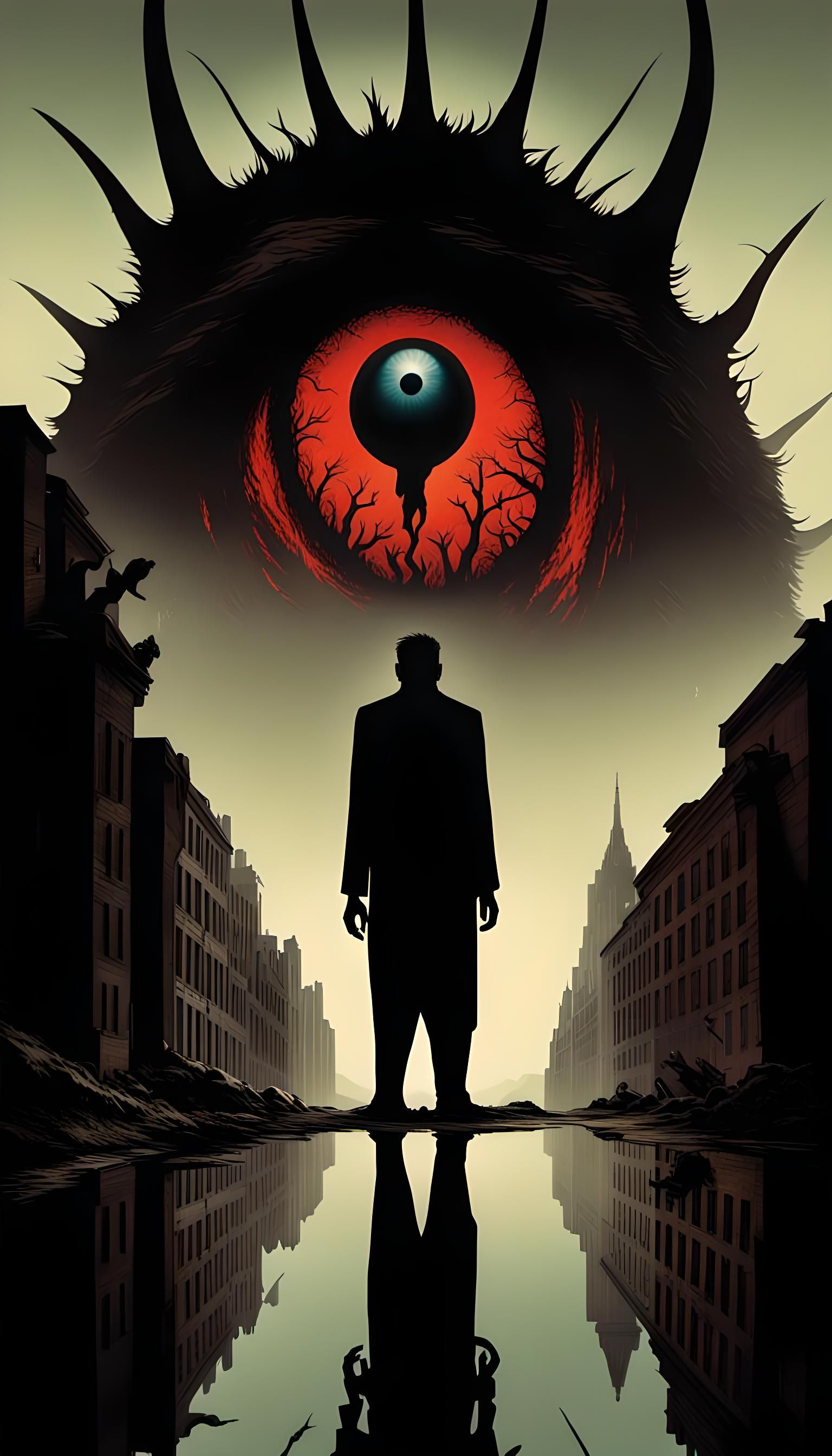 Sinister Reflection: Human Silhouette in Beast's Eye