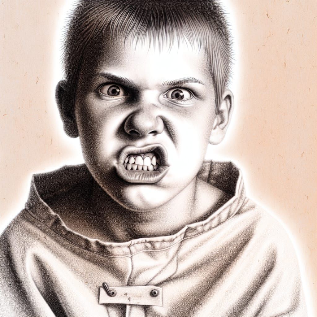 Boy in Straitjacket: Detailed Pencil and Charcoal Sketch