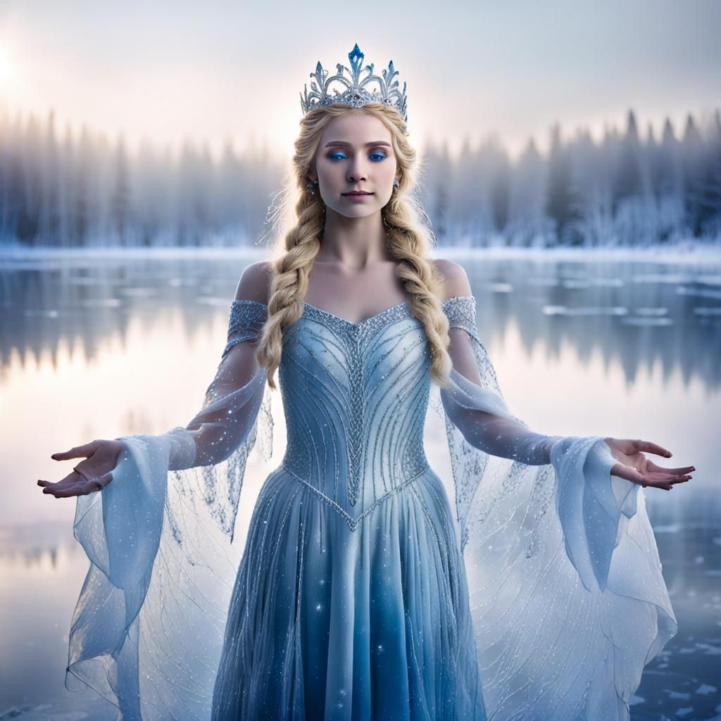 Snow Princess Conjures Icy Magic on Frozen Lake