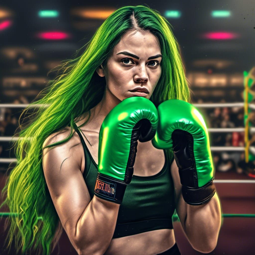 Green-Haired Boxer in Klimt-Inspired Photorealistic Style
