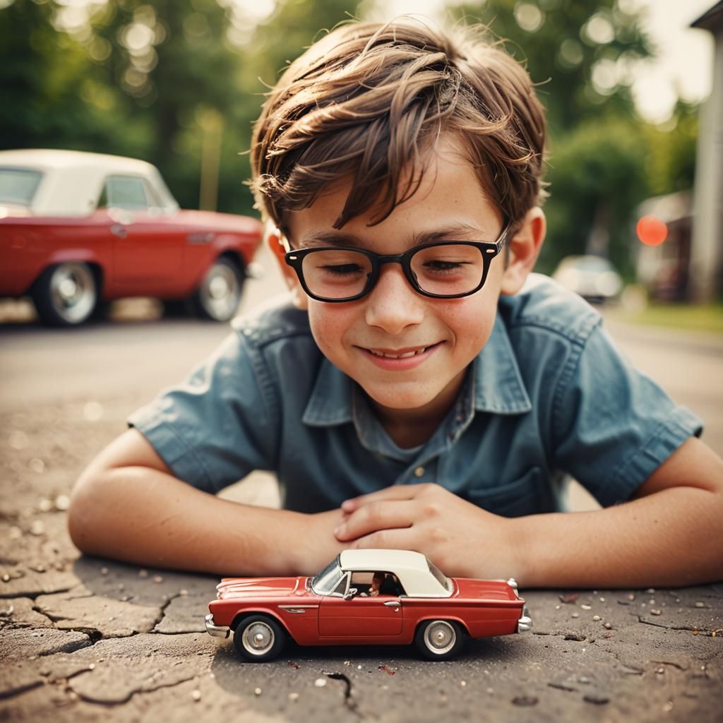 Boy and His Toy Car: Tilt-Shift Miniature Photo