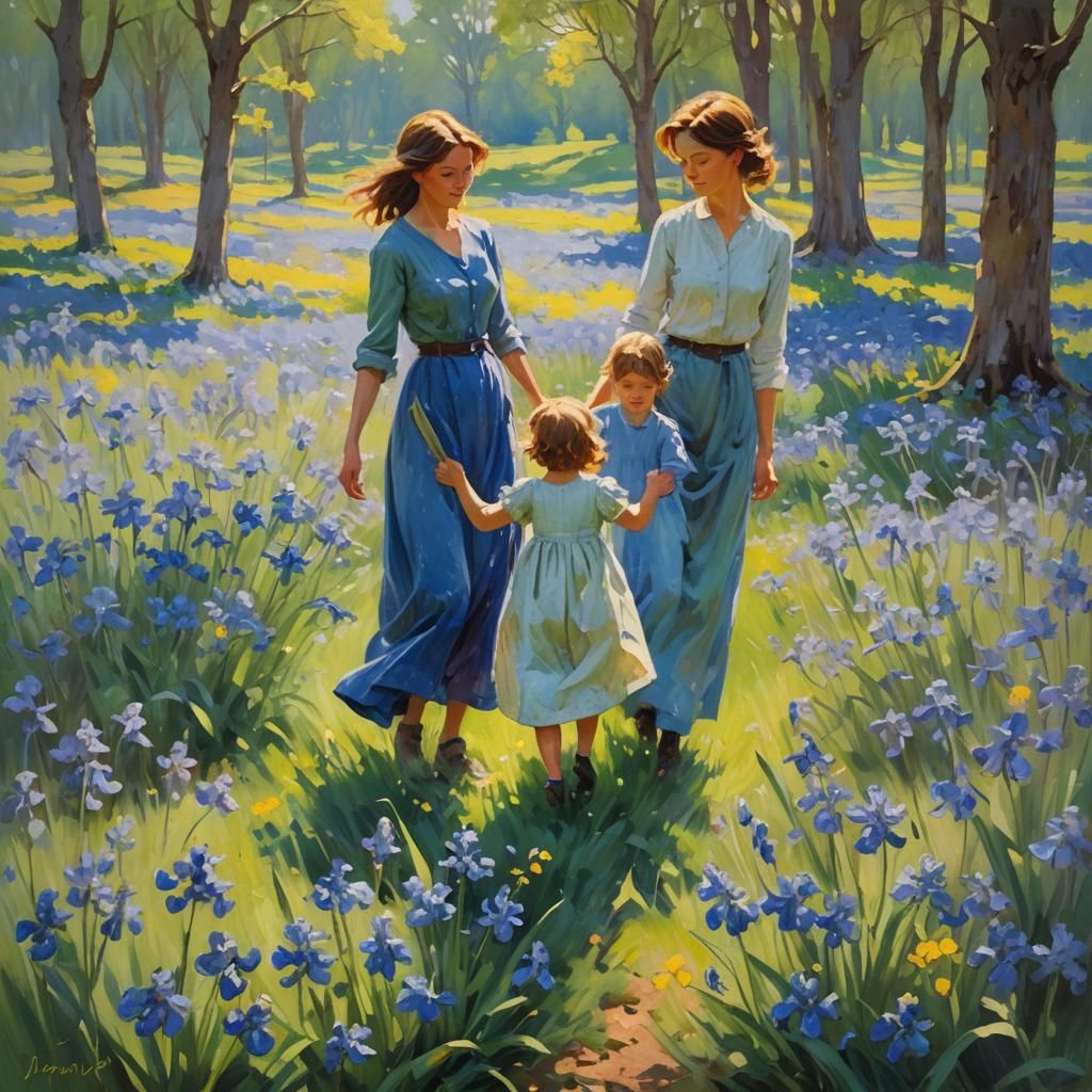 Idyllic Mother and Child in Impressionist Field
