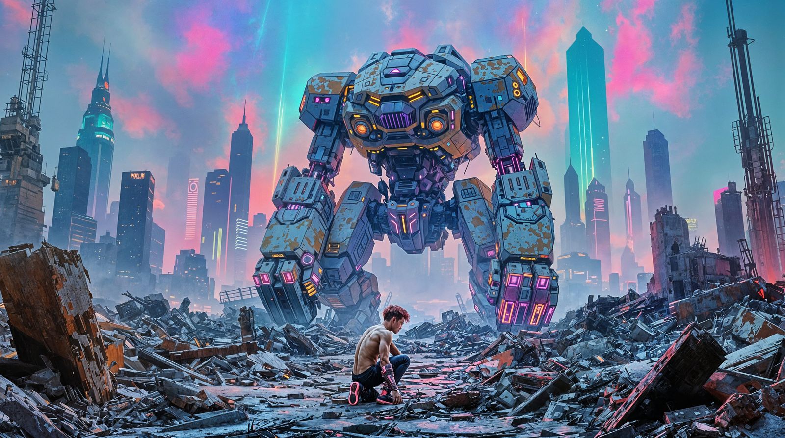 Cyberpunk Dystopia Amidst Urban Decay