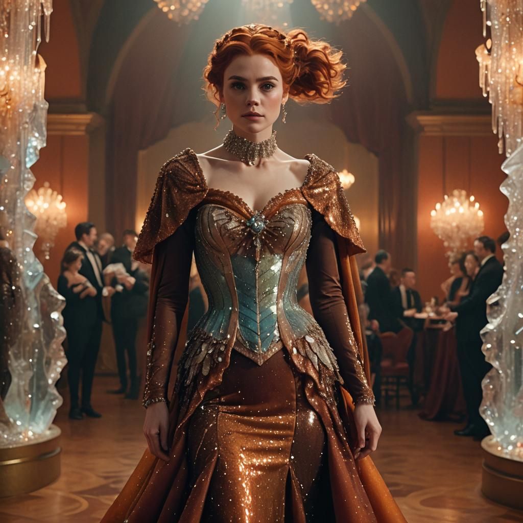 Woman in Crystal Dress in Studio Ghibli Style