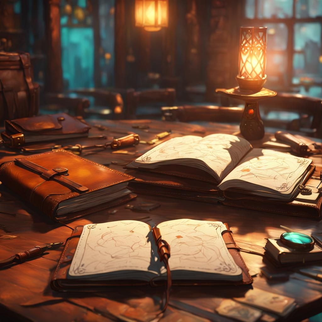 Simple Leather Journal on Table, Digital Art