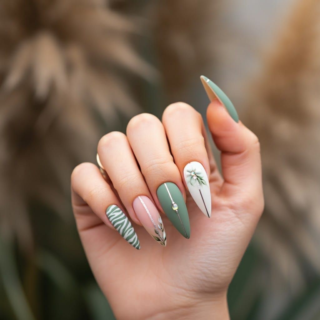 Elegant Stiletto Nails with Zebra Stripe Art