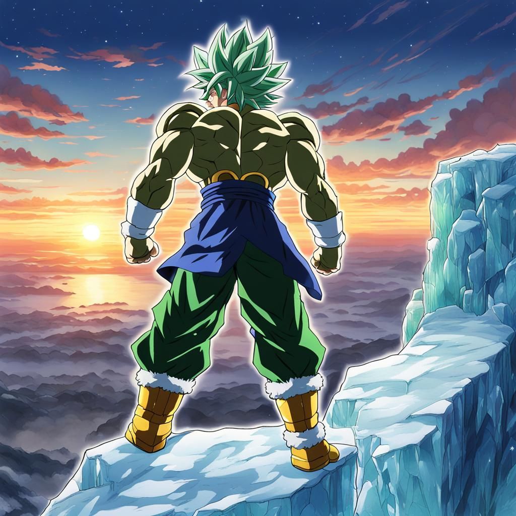 Broly at Sunset: Anime-Style Cliffside View