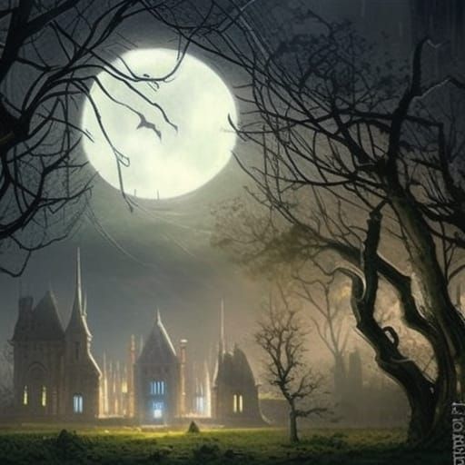 Majestic Fantasy Castle Landscape at Night