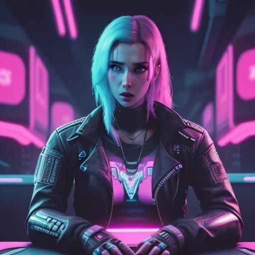 Robot Head Thinking GIF in Cyberpunk Style